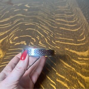 Coach Silver Tone Bangle Bracelet with Purple Circle Pattern